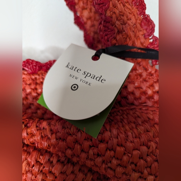 NWT Kate Spade x Target Red Raffia Bow Tote Bag Purse Woven Straw - Picture 3 of 7